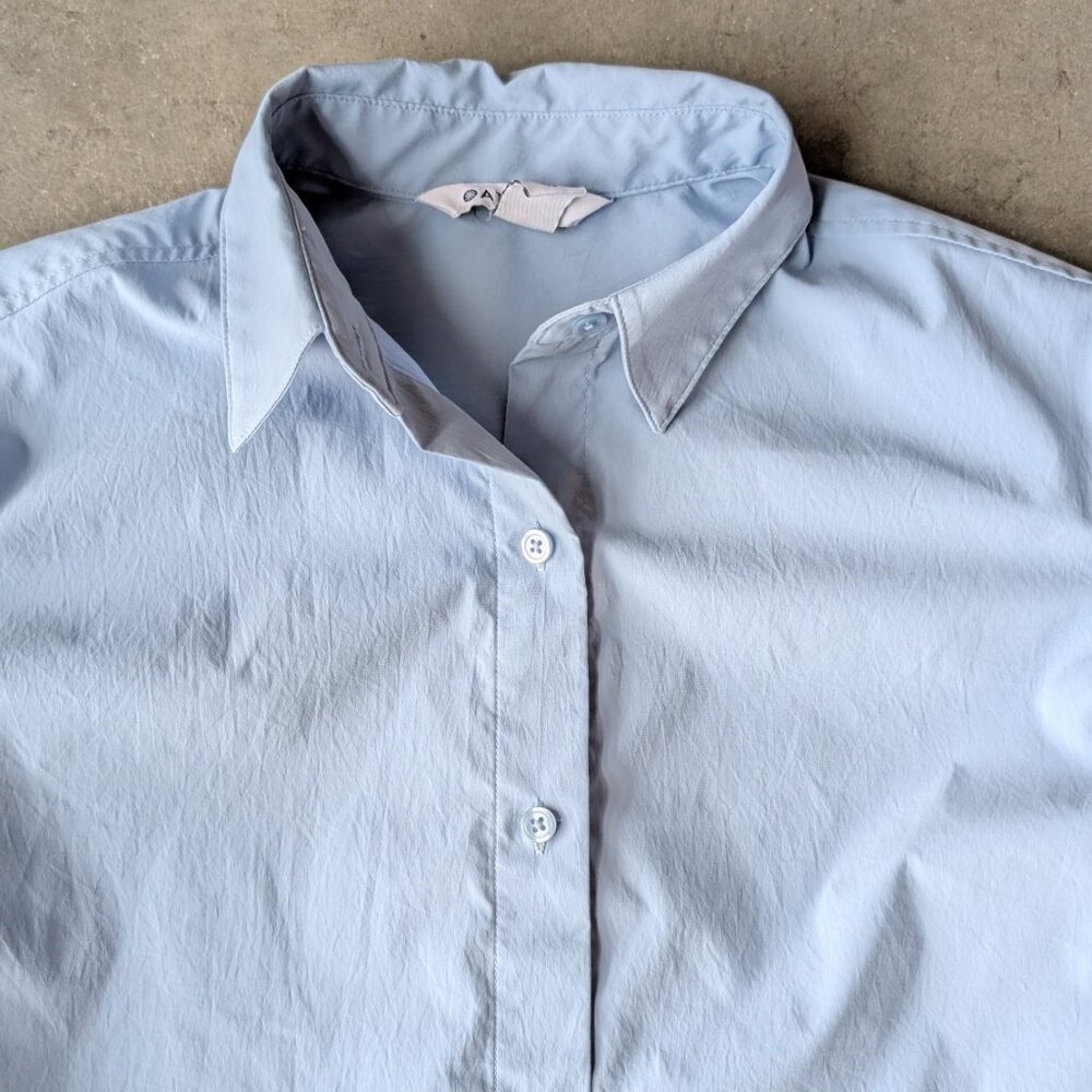 Athleta Oversized Performance Poplin Shirt in Heron Blue size XS - Picture 3 of 8